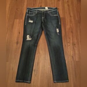Cruel Girl Dark Blue Distressed Straight Leg Jeans